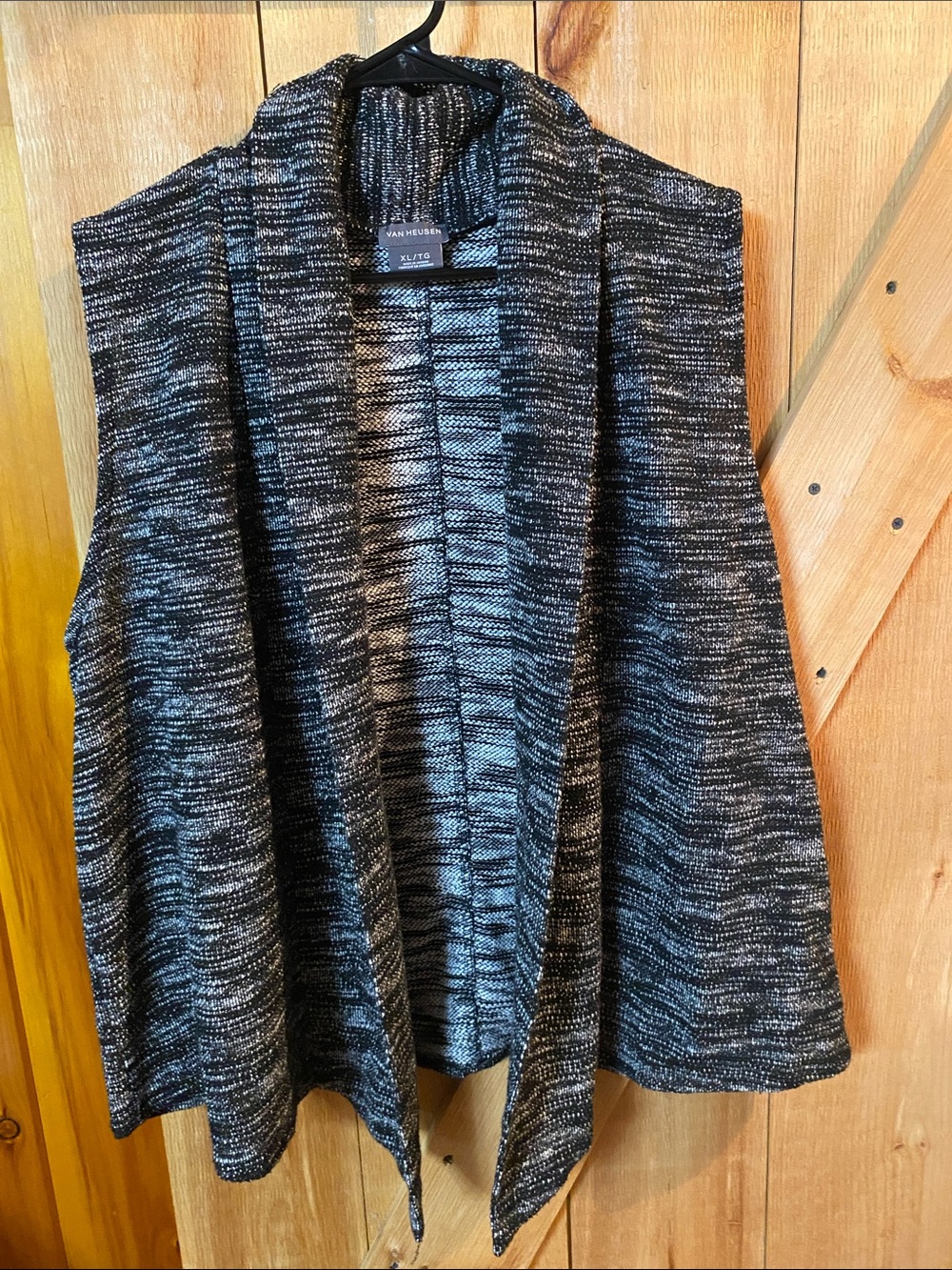 Van Heusen Black and Gray Marled Open-Front Sweater Vest